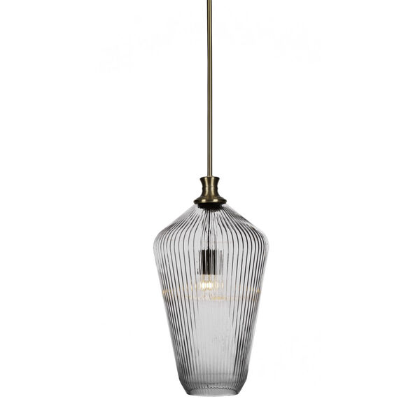 Carina New Age Brass One-Light 20-Inch Stem Hung Pendant with Clear Ribbed Glass, image 1