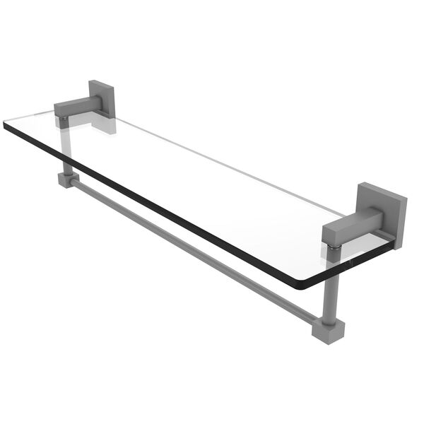 Montero Matte Gray 22-Inch Glass Vanity Shelf with Integrated Towel Bar, image 1