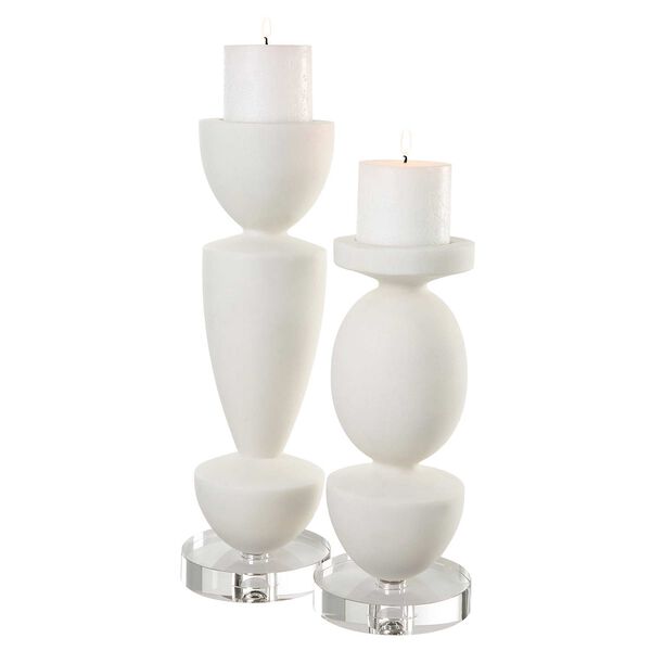 Lido White Pillar Candleholders, Set Of Two, image 1