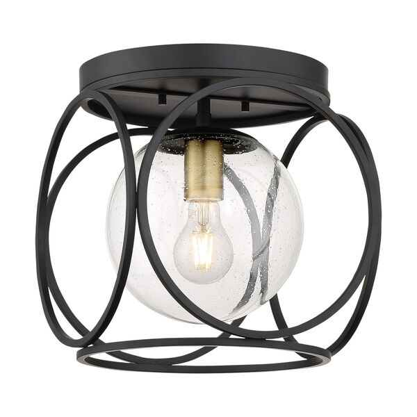 Aurora Black and Vintage Brass One-Light Flush Mount with Clear Seeded Glass, image 3