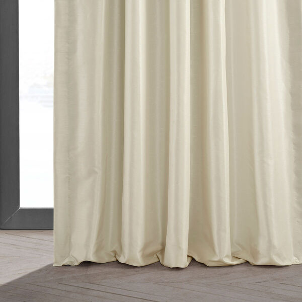 Ivory 25 x 108-Inch Blackout Vintage Textured Faux Dupioni Silk Pleated Curtain, image 6