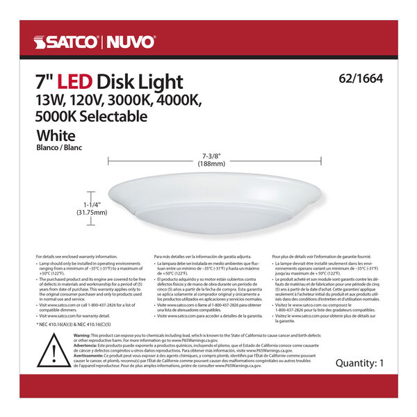 White 7-Inch 5000K Integrated LED Disk Light, image 4
