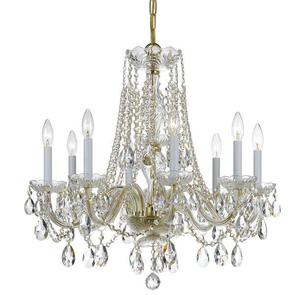 Traditional Crystal Polished Brass Eight-Light Crystal Chandelier, image 1