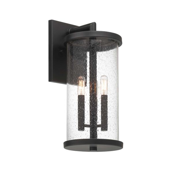 Otto Matte Black Three-Light Outdoor Wall Lantern with Clear Seedy Glass Shade, image 6
