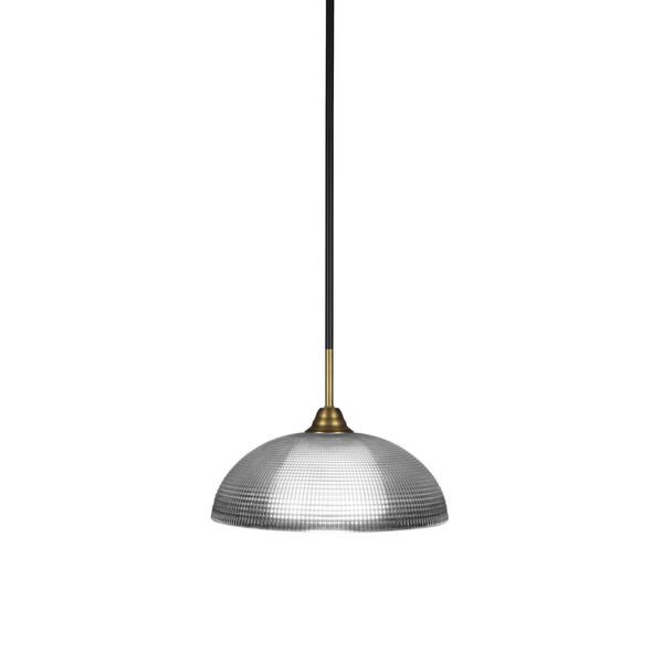 Paramount Matte Black and Brass 13-Inch One-Light Pendant with Clear Ribbed Shade, image 1