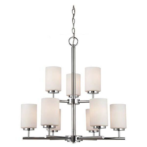 Oslo Chrome Nine-Light Chandelier with Etched Opal White Glass, image 1