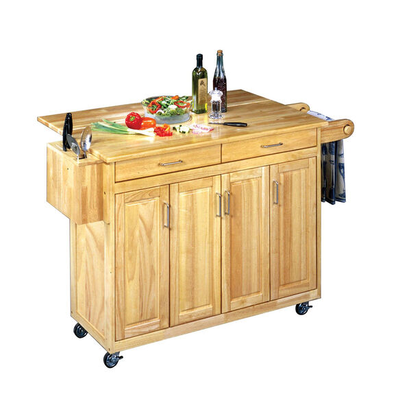 Wood Top Kitchen Cart with Breakfast Bar, image 1