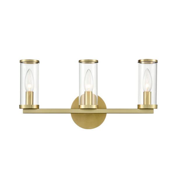 Revolve Natural Brass Three-Light Bath Vanity with Clear Glass, image 1