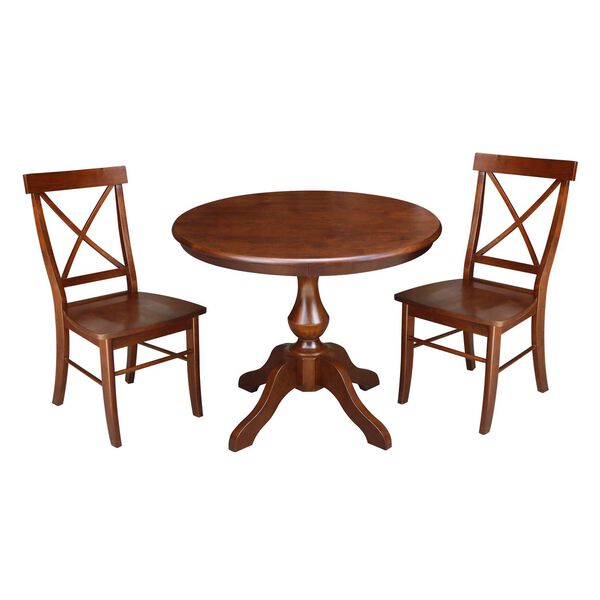 Espresso 30-Inch High Round Pedestal Table with Chairs, 3-Piece, image 1