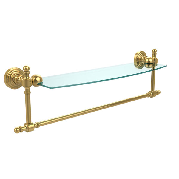 Polished Brass Retro-Wave 18-Inch Glass Shelf with Towel Bar, image 1