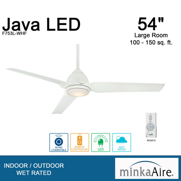 Java Flat White 54-Inch One-Light Outdoor LED Fan, image 5