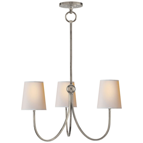 Reed Small Chandelier in Antique Nickel with Natural Paper Shades by Thomas O'Brien, image 1