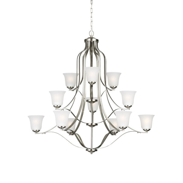 Emmons Brushed Nickel 12-Light Chandelier with Satin Etched Shade, image 2