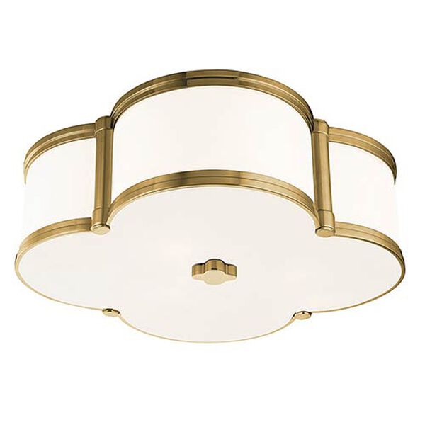 Chandler Aged Brass Three-Light Flush Mount with Opal Glass, image 1