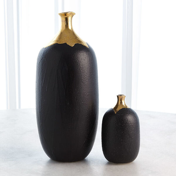 Black and Gold Crackle Small Cylinder Vase, image 2