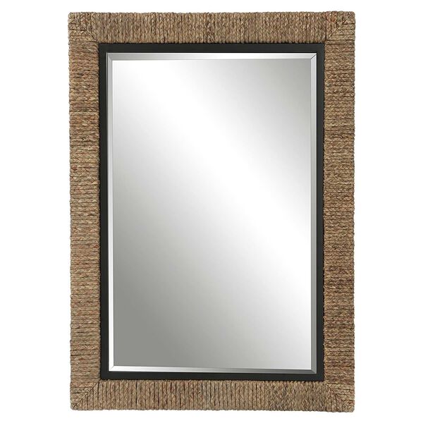 Island Natural and Matte Black Braided Straw 30 x 41-Inch Wall Mirror, image 2