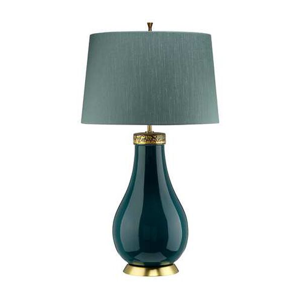 Havering Azure Turquoise Aged Brass One-Light Table Lamp, image 1