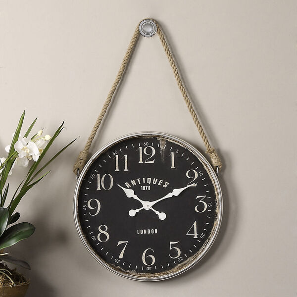 Bartram Aged Ivory and Matte Black Wall Clock, image 2