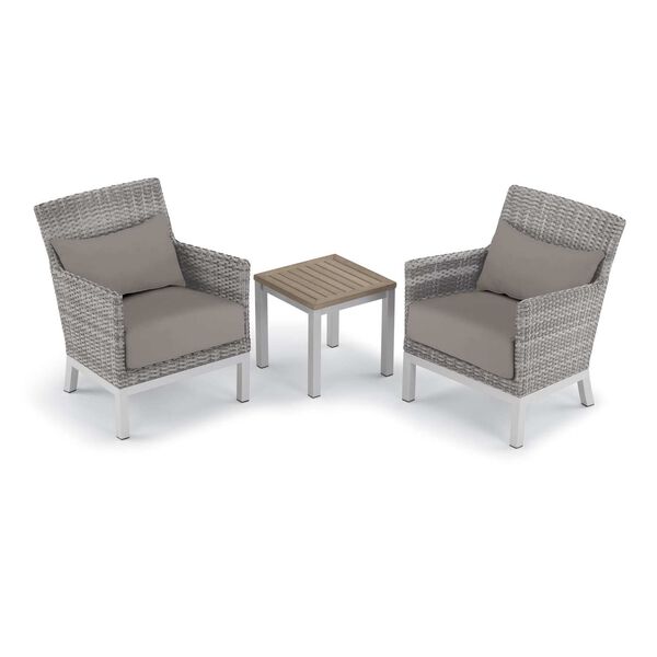 Argento and Travira Stone Three-Piece Outdoor Club Chair with Lumbar Pillows and End Table Set, image 1