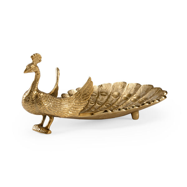 Antique Brass Six-Inch Peacock Figurine Dish, image 1