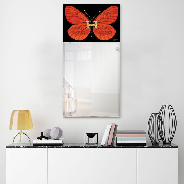Designer Butterfly Red 48 x 24-Inch Rectangle Beveled Wall Mirror, image 1