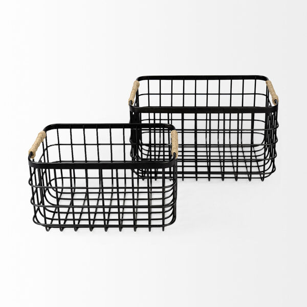 Marius Black Rectangular Basket, Set of 2, image 2