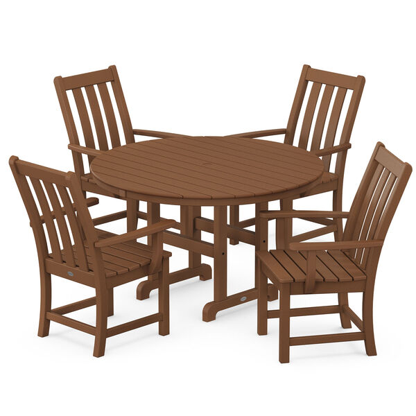 Vineyard Teak Round Arm Chair Dining Set, 5-Piece, image 1