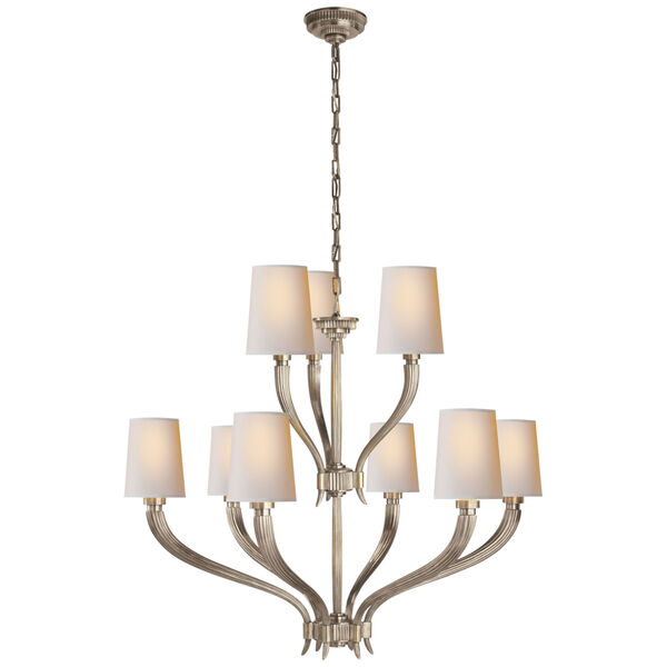 Ruhlmann 2-Tier Chandelier in Antique Nickel with Natural Paper Shades by Chapman and Myers, image 1