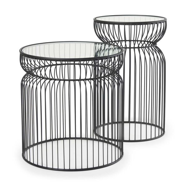 Shani Round Black Metal With Glass Accent Tables, (Set of Two), image 1