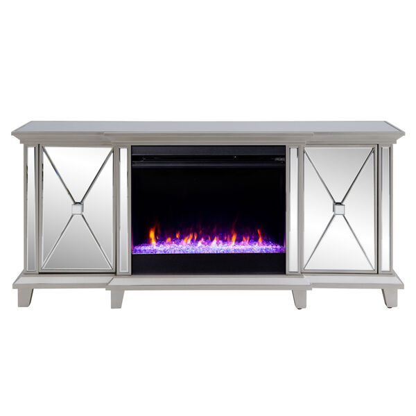 Toppington Mirror and silver Mirrored Electric Fireplace with Media Console, image 2