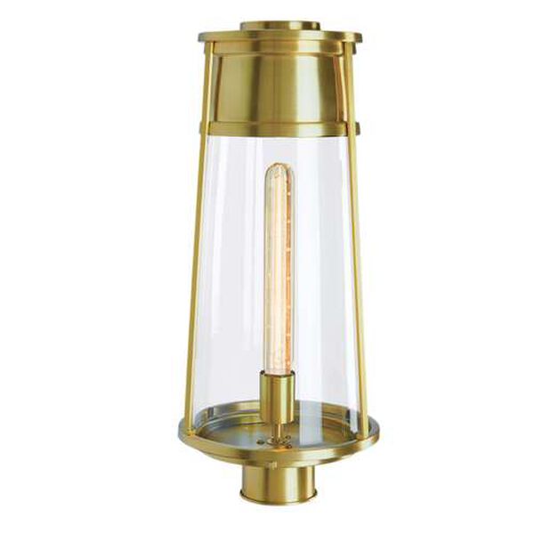 Cone Satin Brass One-Light Outdoor Post Lantern, image 1