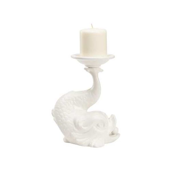 Newport Mansions White Glaze Italian Renaissance Dolphin Candleholder, image 8