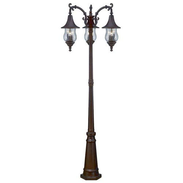 Del Rio Architectural Bronze Nine-Light Surface Mounted Lanterns and Post with Clear Melon Seeded Glass, image 1