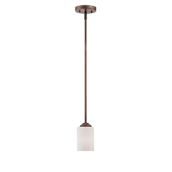 Lansing Rubbed Bronze 4-Inch One-Light Mini Pendant with Etched White Glass, image 1