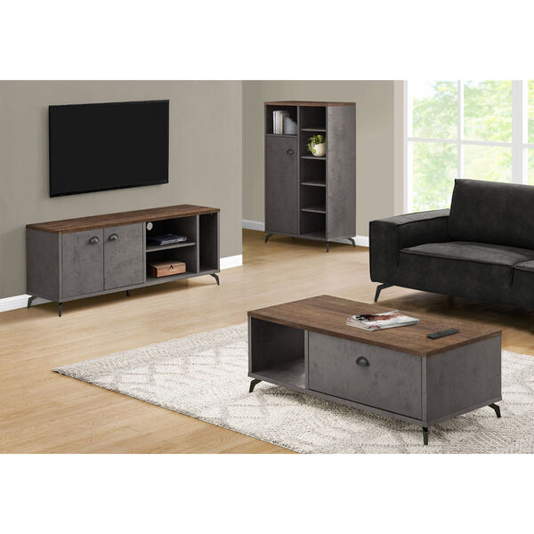 Grey Concrete and Brown Two-Door TV Stand with Storage, image 3