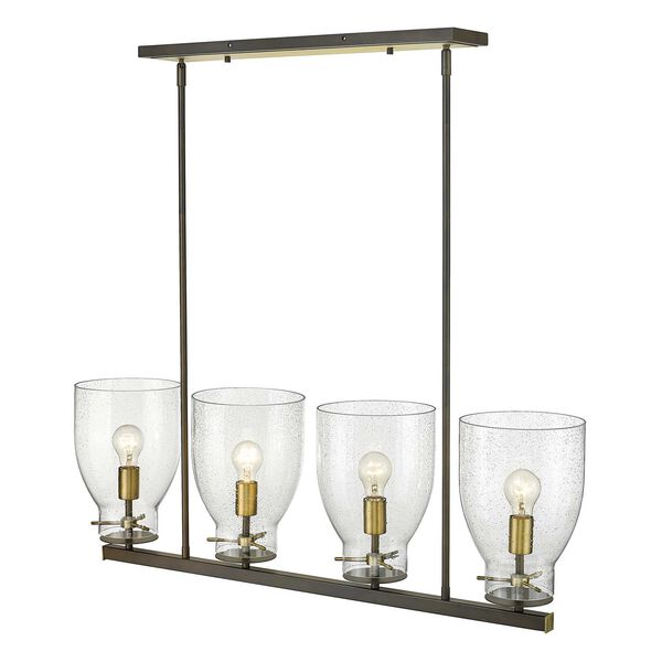 Shelby Oil Rubbed Bronze and Antique Brass Four-Light Linear Chandelier with Clear Seedy Glass, image 5