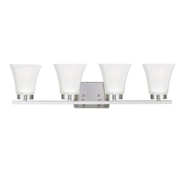 Bayfield Brushed Nickel Four-Light  Bath Vanity with Satin Etched Glass, image 1