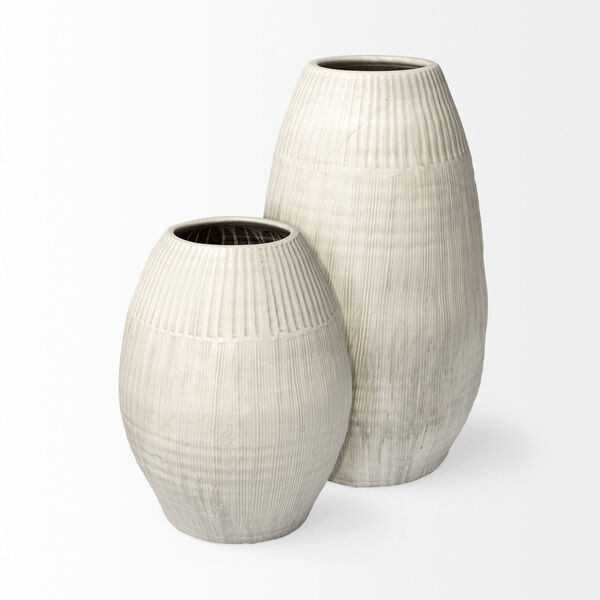 Reyan Pearl White Ceramic Striped Vase, image 4