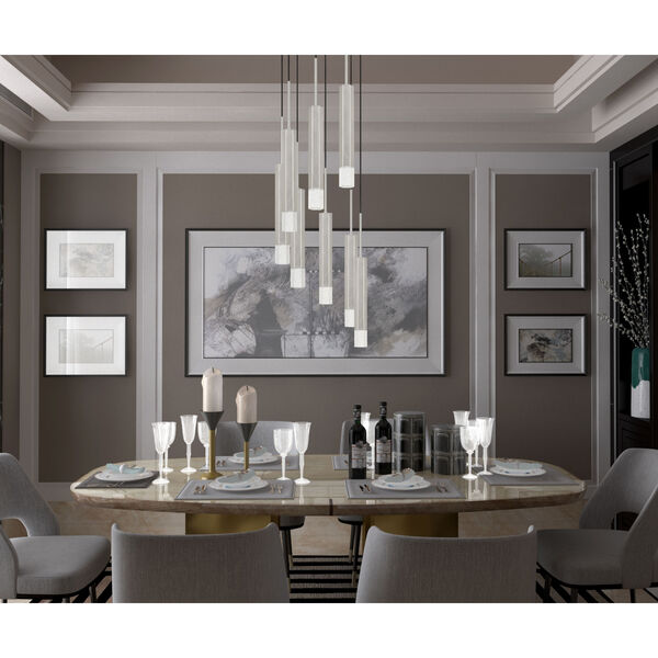 Gray and Chrome Eight-Light Integrated LED Pendant, image 2
