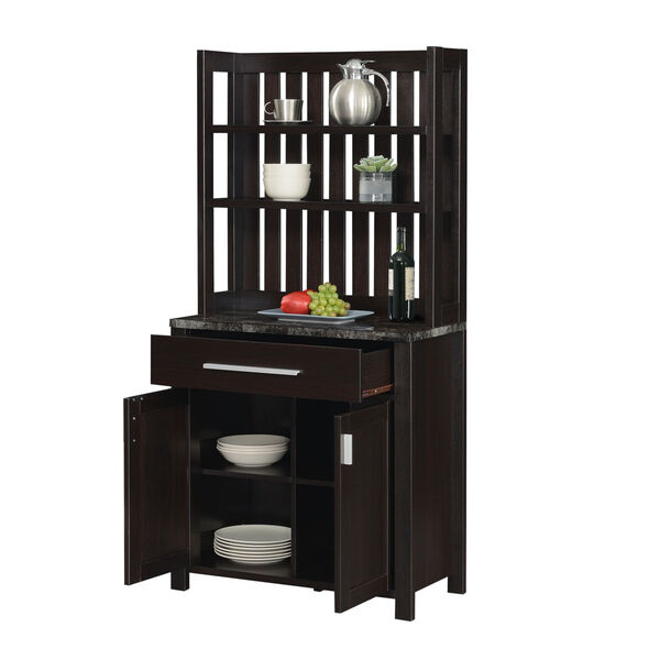 Sawyer Faux Black Marble and Espresso Wine Bar with Cabinet, image 4
