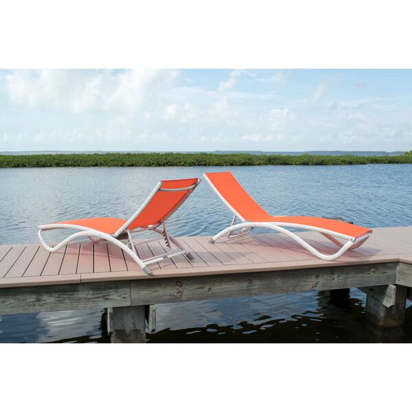 Archway White Orange Stackable Sling Chaise Longer, Set of Two, image 1