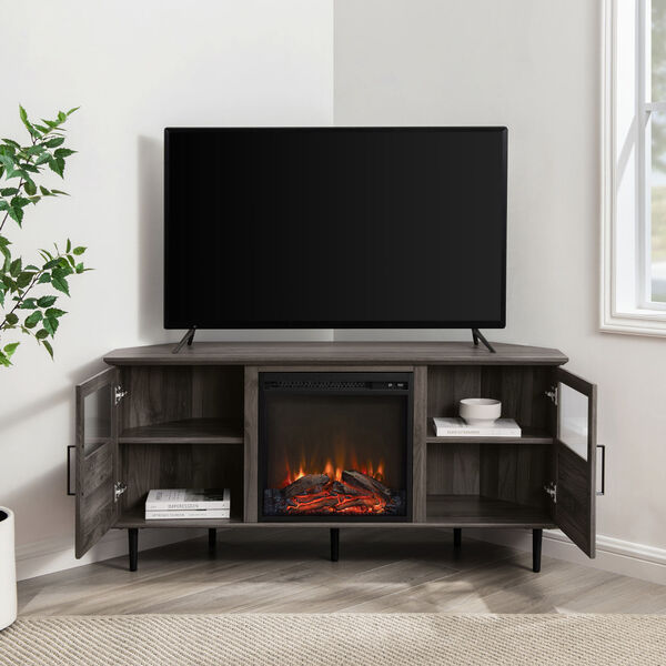 Owen Slate Gray Angled-Side Fireplace Corner TV Stand, image 3