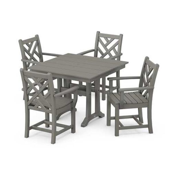 Chippendale Slate Grey Trestle Arm Chair Dining Set, 5-Piece, image 1