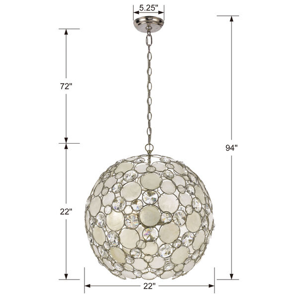 Palla Antique Silver Six-Light Pendant with Natural White Capiz Shell and Hand Cut Crystal, image 5