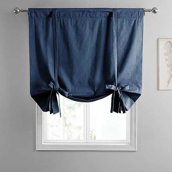 Dark Blue Solid Cotton Tie-Up Window Shade Single Panel, image 5
