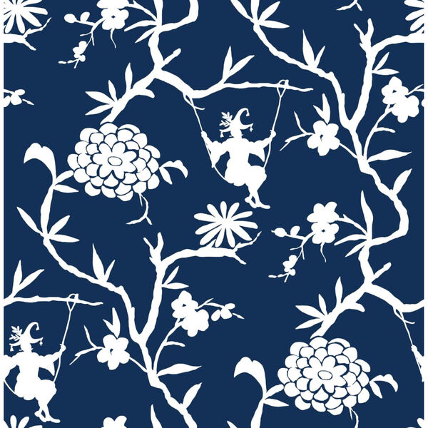NextWall Blue Chinoiserie Silhouette Peel and Stick Wallpaper, image 2