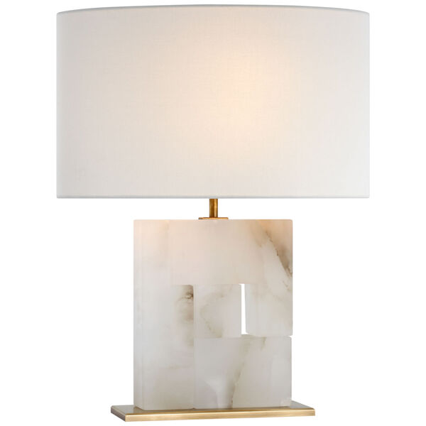 Ashlar Medium Table Lamp in Alabaster and Hand-Rubbed Antique Brass with Linen Shade by Ian K. Fowler, image 1