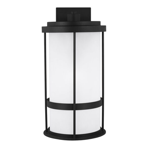 Wilburn Black One-Light Outdoor Large Wall Sconce with Satin Etched Shade, image 1