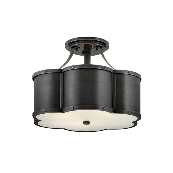 Chance Blackened Brass Three-Light Foyer Semi-Flush Mount With Etched Lens Glass, image 2