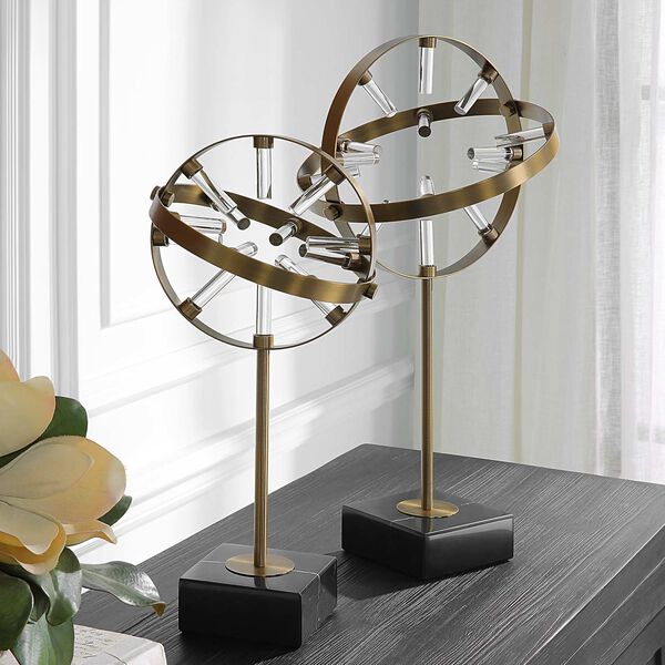 Realm Brass Black Spherical Brass Sculptures, Set of Two, image 1